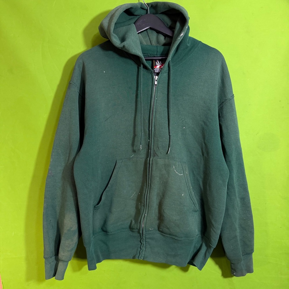 Vintage USA Olympic Brand JCPenney Green Zip Up Hoodie Mens Medium Distressed